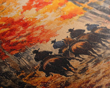 Load image into Gallery viewer, Cowboys Riding Into Town On Thanksgiving, Western Fall Decor, Framed Canvas Print, Autumn Outdoor Decor, Christmas poster