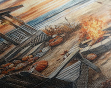 Load image into Gallery viewer, Beach Campfire On The Fall, Framed Canvas Print, Boho Beach Art Nautical Decor, Modern Christmas / Thanksgiving Gift Wall Art