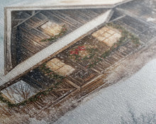 Load image into Gallery viewer, Beautiful Woods Cabin Framed Canvas Print, Extra Large Fall Decor, Mid Century Modern Winter Wall Art, Modern Christmas