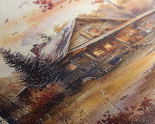 Load image into Gallery viewer, Beautiful Woods Cabin Framed Canvas Print, Extra Large Fall Decor, Mid Century Modern Autumn Wall Art, Modern Christmas