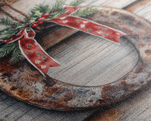 Load image into Gallery viewer, Christmas Horseshoe Framed Canvas Print, Horse Shoe With Mistletoe, Wood Framed Christmas Art, Western Decor, Boho Christmas, Minimalist