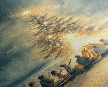 Cargar imagen en el visor de la galería, Christmas Beach Bonfire Framed Canvas Print, Christmas Painting Wall Art, Christmas Handmade Art, Best Gift Christmas Decor