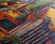 Carregar imagem no visualizador da galeria, Framed Canvas Print Tall Art Mexican Style Scenic Steps Lined With Colorful Flowers And Architecture