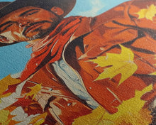 Load image into Gallery viewer, Autumn Cowboy Holiday Decor Framed Canvas Print with Leaves, Colorful Seasonal Wall Art Gift Idea 2024