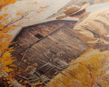 Carregar imagem no visualizador da galeria, Autumn Cowboy Barn Framed Canvas Print - Fall Harvest Country Wall Art Best Gift Idea 2024 Rustic Farmhouse Decor