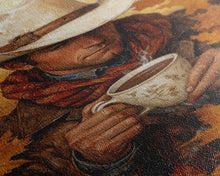 Load image into Gallery viewer, Cowboy Holding Hot Drink Framed Canvas Print - Moody Winter Landscape Art Perfect 2024 Christmas Wall Decor