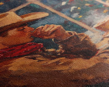 Load image into Gallery viewer, Cowboy in Snow with Coffee Framed Canvas Print - Winter Country Scene Art 2024 Cozy Christmas Wall Decor and Gift Idea