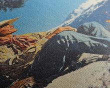 Load image into Gallery viewer, Cowboy Resting by the Fire Canvas Print, Winter Mountain Scene, Seasonal Wall Art, Rustic Western Decor, Holiday Gift, Framed Canvas Print