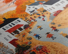 Carregar imagem no visualizador da galeria, Autumn Village Scene Framed Canvas Print Tall Art With Fall Leaves And Pumpkins, Cozy Wall Art For Seasonal Farmhouse Decor