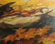 Load image into Gallery viewer, Cowboy Walking in Winter Forest at Sunset Canvas Print, Seasonal Western Wall Art, Rustic Christmas Wall Decor, Vibes, Framed Canvas Print