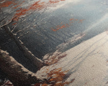 Carregar imagem no visualizador da galeria, Framed Canvas Print of a Snowy Path with Trees and Red Leaves, Winter Wall Art, Moody Landscape, Best Gift Idea, Modern Christmas Decor