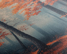 Carregar imagem no visualizador da galeria, Framed Canvas Print of Misty Autumn Forest with Vibrant Red Leaves, Seasonal Wall Art, Modern Farmhouse, Gift Idea, Fall Landscape Art