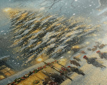 Cargar imagen en el visor de la galería, Christmas Tree Village Snowy Winter Scene Framed Canvas Print Christmas Wall Art Christmas Decor Christmas Tree Art Holiday Gift Winter Art