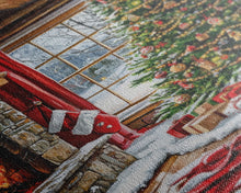 Load image into Gallery viewer, Cozy Cabin Fireplace With Christmas Tree Framed Canvas Print Christmas Wall Art Farmhouse Christmas Decor Holiday Gift Christmas Tree Art