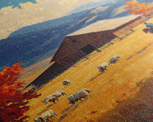 Load image into Gallery viewer, Cowboy Herding Cattle Framed Canvas Print Rustic Autumn Landscape With Barn And Vibrant Fall Colors Perfect Country Christmas Decor Art