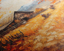 Carregar imagem no visualizador da galeria, Autumn Barnyard Framed Canvas Print, Vibrant Fall Landscape Cowboy and Barn, Perfect Rustic Wall Art Farmhouse or Ranch Style Fall Decor