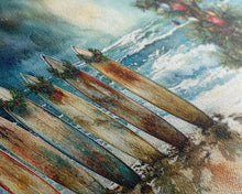 Carregar imagem no visualizador da galeria, Canvas Print Surfboards and Christmas Tree at Beach, Tropical Christmas Decor, Beach Christmas Art, Coastal Holiday Wall Art