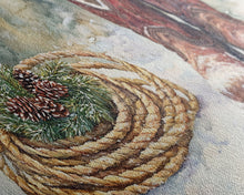 Carregar imagem no visualizador da galeria, Canvas Print Cowboy Boots with Christmas Wreath and Rope, Rustic Christmas Decor, Winter Western Holiday Art, Farmhouse Wall Print