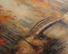 Load image into Gallery viewer, Autumn Bridge Over Quiet River Tall Art Framed Canvas Print Serene Fall Landscape With Colorful Foliage And Peaceful Reflections