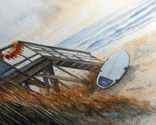 Cargar imagen en el visor de la galería, Christmas vacation decor Framed Canvas Print coastal beach cabin snowy winter landscape holiday decor gallery wall Christmas wall print