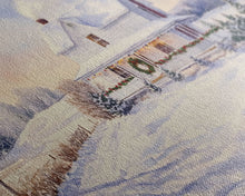 Cargar imagen en el visor de la galería, Farmhouse Christmas decor Framed Canvas Print snowy white farmhouse with wreath winter wonderland holiday decor best gift Christmas wall art