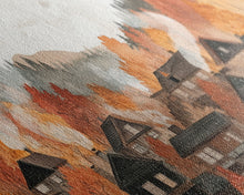 Carregar imagem no visualizador da galeria, Autumn village decor Framed Canvas Print rustic village with fall trees cozy seasonal wall art gift idea moody landscape autumn home decor