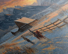 Load image into Gallery viewer, Dawn on the Frontier - Christmas scene art, winter wonderland, rustic Christmas art, Christmas farmhouse decor, snowy mountain art