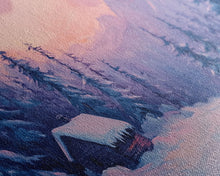 Load image into Gallery viewer, Cozy Cabin Surrounded By Winter Trees Tall Art Framed Canvas Print Serene Snowy Forest Cabin Landscape With Warm Interior Lights