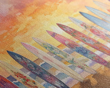 Load image into Gallery viewer, Vibrant Sunset Beach Art Surfboard Canvas Print Tropical Beach Wall Art Framed Canvas Print Fall Beach Scene Autumn Surfboard Decor