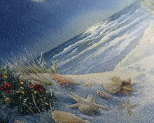 Cargar imagen en el visor de la galería, Christmas Tree on Snowy Beach with Full Moon, Framed Canvas Print, Coastal Christmas Art, Nautical Holiday Decor, Winter Wonderland, Beach