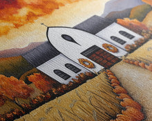 Carregar imagem no visualizador da galeria, Autumn pumpkin farm with barn, canvas print, fall farmhouse decor, rustic autumn home decor, cozy fall harvest wall art for seasonal display