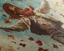 Load image into Gallery viewer, Cowboy Throwing Leaves In The Air, Funny Western Decor, Framed Canvas Print, Mood Lifting Wall Art, Fall Decor