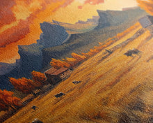 Carregar imagem no visualizador da galeria, Fall Sunset Framed Canvas Print Scenic Ranch Landscape Art Autumn Wall Decor Ideal Holiday Home Decor and Gift for Farmhouse Style