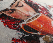 Load image into Gallery viewer, Cowboy in forest with burning fire, deep autumn hues, Framed Canvas Print, moody landscape, fall western art, rustic wall piece, wall decor