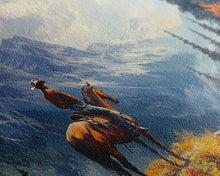 Load image into Gallery viewer, Close-up of Western cowgirl in fall foliage, Framed Canvas Print, modern tall art farmhouse gallery wall, rustic cowboy aesthetic wall print