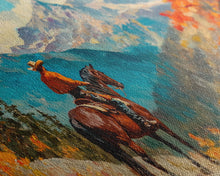 Carregar imagem no visualizador da galeria, Female cowboy in fall forest, Framed Canvas Print, tall striking artwork rustic or modern farmhouse seasonal wall art