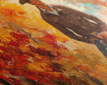 Load image into Gallery viewer, Cowboy Riding Through The Autumn Trees, Framed Canvas Print, Rustic Farmhouse Wall Art, Boho Style Seasonal Watercolor Painting