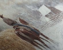 Carregar imagem no visualizador da galeria, Autumn-themed Framed Canvas Print of a cowgirl in a pumpkin patch surrounded by vibrant fall leaves, seasonal decor and cozy fall accents