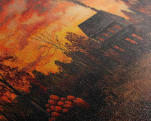 Carregar imagem no visualizador da galeria, Autumn Sunset With Pumpkins And Horse Wagon, Cozy Fall Landscape Wall Art, Rustic Country Framed Canvas Print, Warm Autumn Home Decor