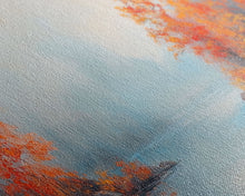 Carregar imagem no visualizador da galeria, Fall On The Lake, Framed Canvas Print, Beautiful Seasonal Decor, Moody Landscape Painting