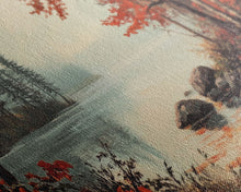 Cargar imagen en el visor de la galería, Fall On The River, Rustic Landscape Painting, Primitive Wall Art, Framed Canvas Print, retro festive holiday wall art Christmas decor