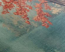 Load image into Gallery viewer, Fall On The Lake, Watercolor Landscape Painting Framed Canvas Print, retro holiday decor wall art with nostalgic vibe