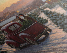 Cargar imagen en el visor de la galería, Christmas Tree Farm Framed Canvas Print, Red Truck Winter Scene, Farmhouse Christmas Decor, Christmas Vacation Decor, Holiday Art Gift
