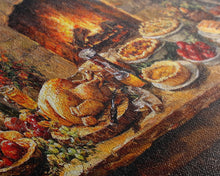 Load image into Gallery viewer, Cozy Thanksgiving Feast by Fireplace Framed Canvas Print Seasonal Wall Art, Rustic Fall Decor, Harvest Celebration Art Print for Home