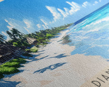 Load image into Gallery viewer, Diani Beach, Kenya Panoramic Beach Print, Vacation Gift, Kenya Wall Art, Framed Canvas Print, Framed Beach Painting