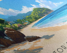 Load image into Gallery viewer, Doctor’s Cave Beach, Jamaica Panoramic Print, Vacation Gift, Jamaica Wall Art, Beach Painting, Beach Decor, Large Wall Art, Wood Frame Art