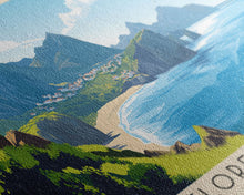 Carregar imagem no visualizador da galeria, Flores Island, Portugal Panoramic Print, Vacation Gift, Portugal Wall Art, Beach Painting, Beach Decor, Large Wall Art, Wood Frame Art