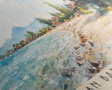 Load image into Gallery viewer, An Bang Beach, Hoi An, Vietnam Watercolor Beach Print, Vacation Gift, Hoi An, Vietnam Wall Art, Framed Canvas Print, Framed Beach Painting