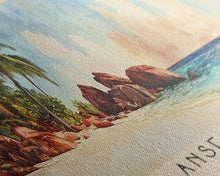 Load image into Gallery viewer, Anse Soleil, Seychelles Watercolor Beach Print, Vacation Gift, Seychelles Wall Art, Framed Canvas Print, Framed Beach Painting