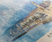 Load image into Gallery viewer, Antibes, France Watercolor Print, Vacation Gift, France Wall Art, Beach Painting, Beach Decor, Large Wall Art, Wood Frame Art